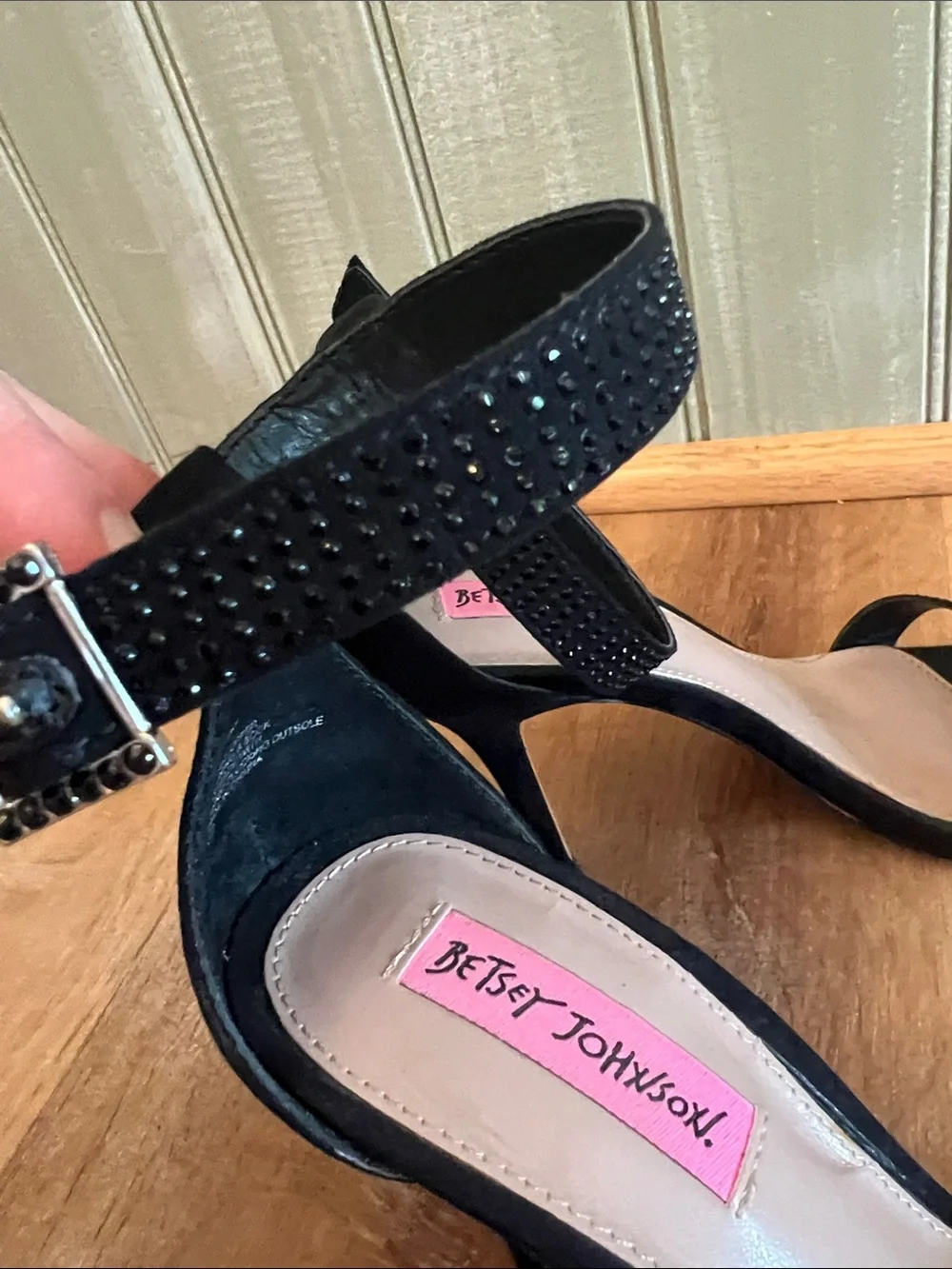 Betsey Johnson Black Studded Ankle-Strap Stiletto Sandals LIKE NEW!